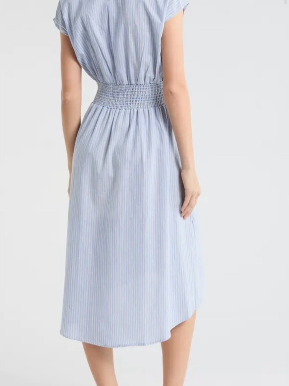 Max Studio Light Blue Stripe Tie-Waist Midi Dress size Small - Picture 2 of 16